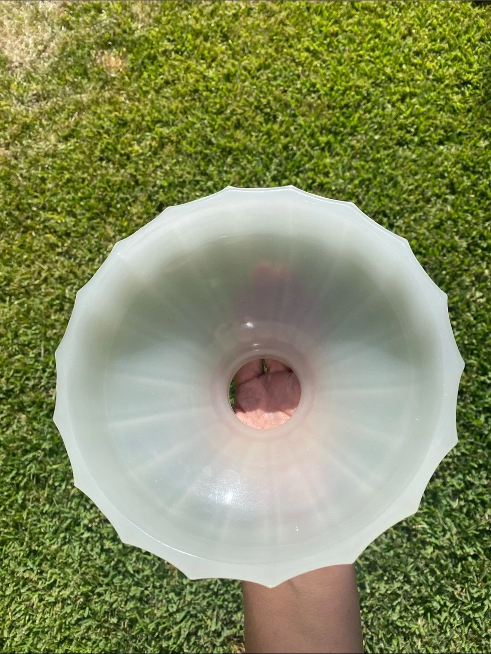 Milk Glass Ribbed Umbrella Pendant Light Shade 2.25” Fitter —Grayish Tint